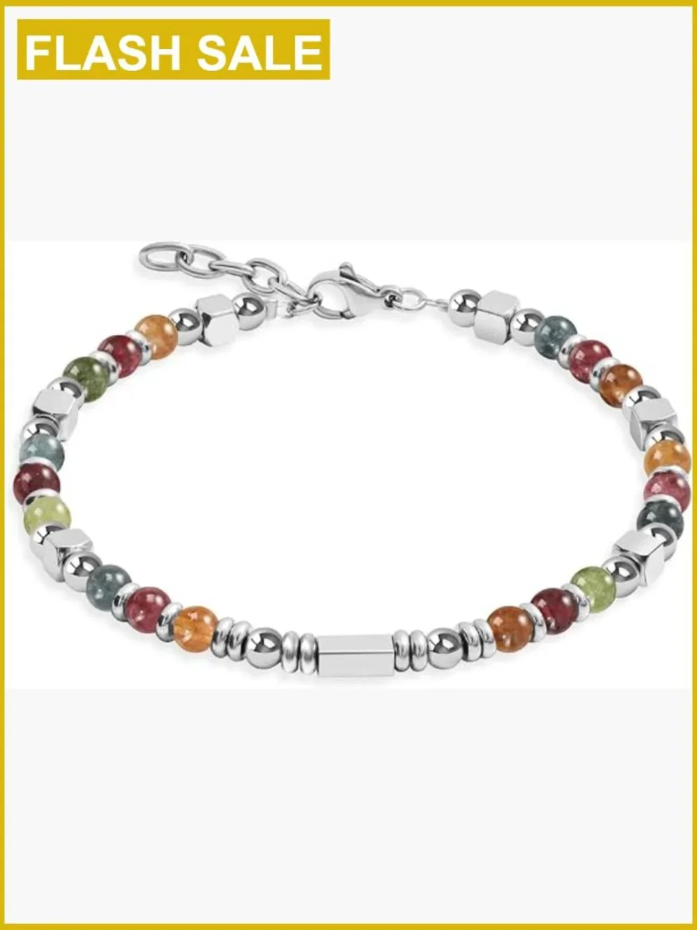 Boho Adjustable Stackable Beaded Link Bracelet Stainless Steel